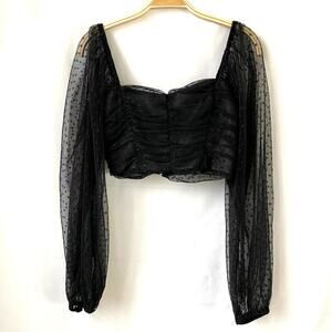 Milkmaid Mesh‎ Cropped Top Women S Black Fairy Whimsigoth Ruched Coquette